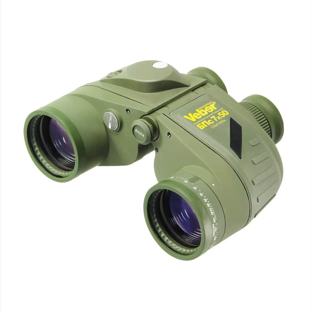 Бинокль Veber БПс 7x50 Waterproof, плавающий с компасом зеленый-0