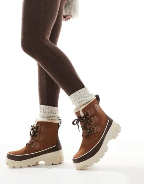 Sorel Torino V WP waterproof fleece lined faux fur leather snow boots in velvet tan and tobacco-0