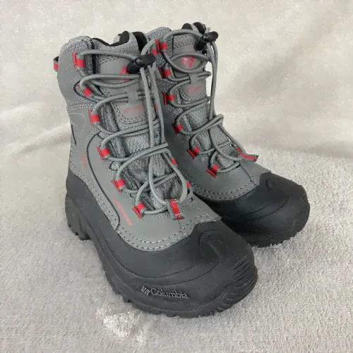 Columbia Bugaboot Boys Kids Snow Boots Size 1 Gray Red Waterproof Leather NEW-0