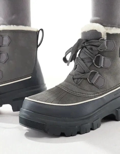 Sorel Torino V WP waterproof fleece lined faux fur leather snow boots in quarry and grill grey