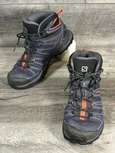 Salomon X Ultra Mid GTX Waterproof Hiking Boots Womens 6 Purple Black Contagrip